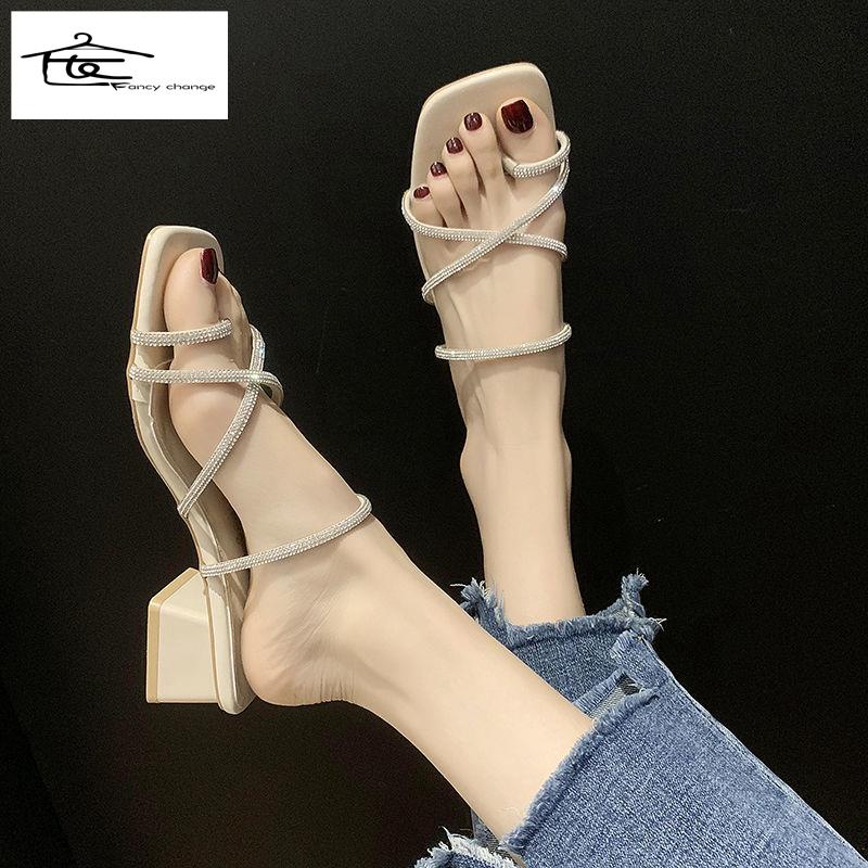 Dép Cao Gót Đính Đá Thời Trang Mùa Hè Dành Cho Nữ