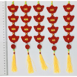 5 dây liễng trang trí tết vàng chữ việt in trên vải nhung D4