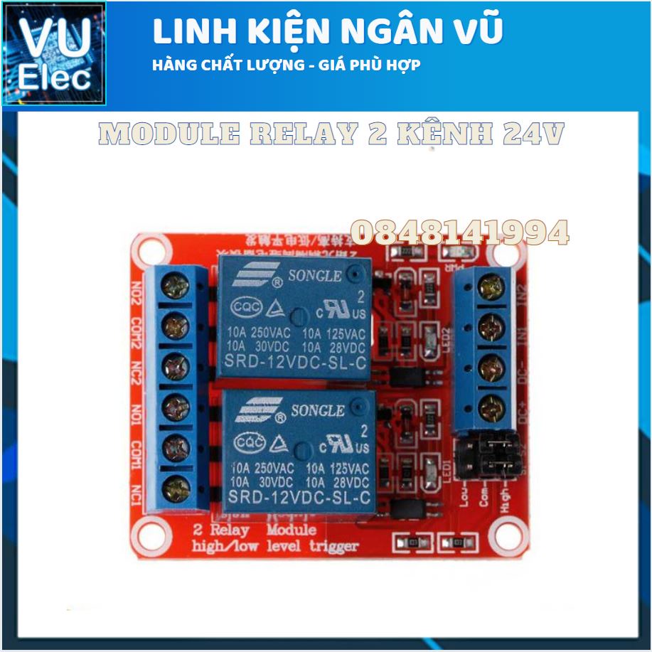 Module Relay 2 kênh 12V Có Opto Cách Ly 12VDC màu đỏ