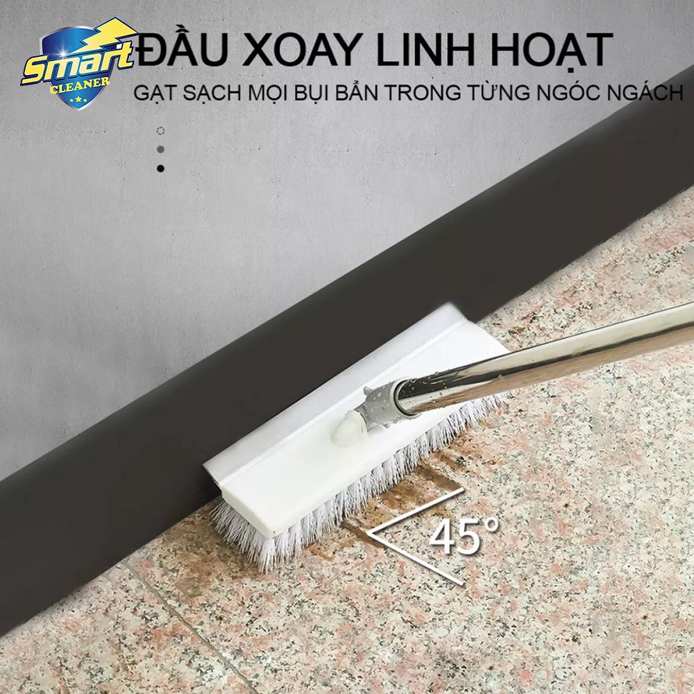 Chổi cọ nhà tắm, cây cọ sàn, gạt nước, gạt kính cán dài inox 2 trong 1 đa năng