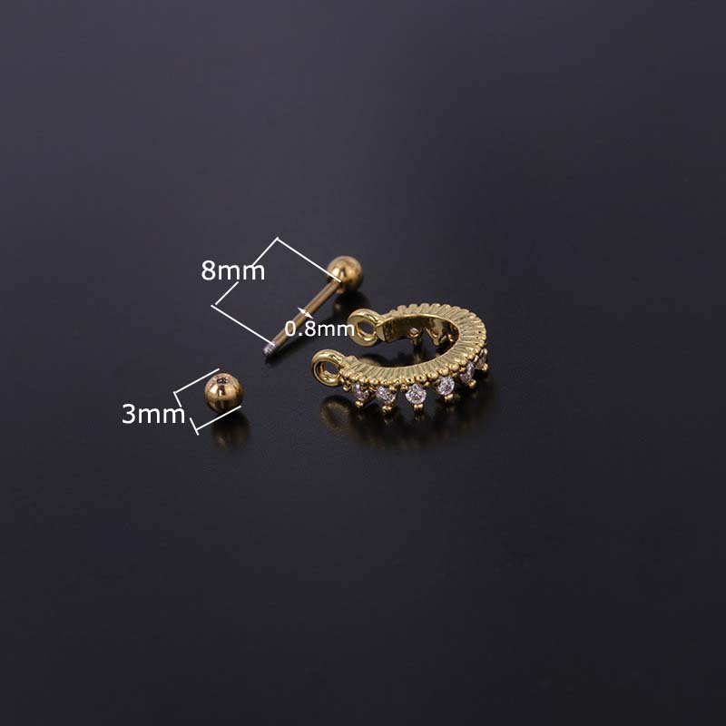 Cặp bông tai hình chữ C bằng thép không gỉ 8mm