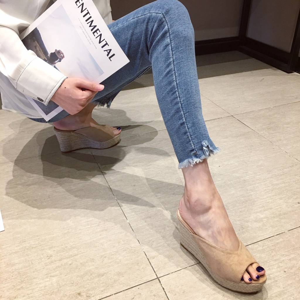 Dép Sandal Đế Xuồng Dày Hở Ngón 34Cm Bằng Da Lộn Chống Nước Thời Trang Mùa Hè Cho Nữ