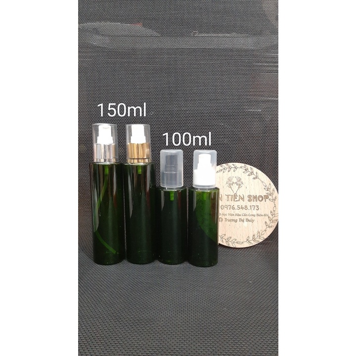 Chai nhựa pet xanh rêu  đầu xịt giọt chọn size