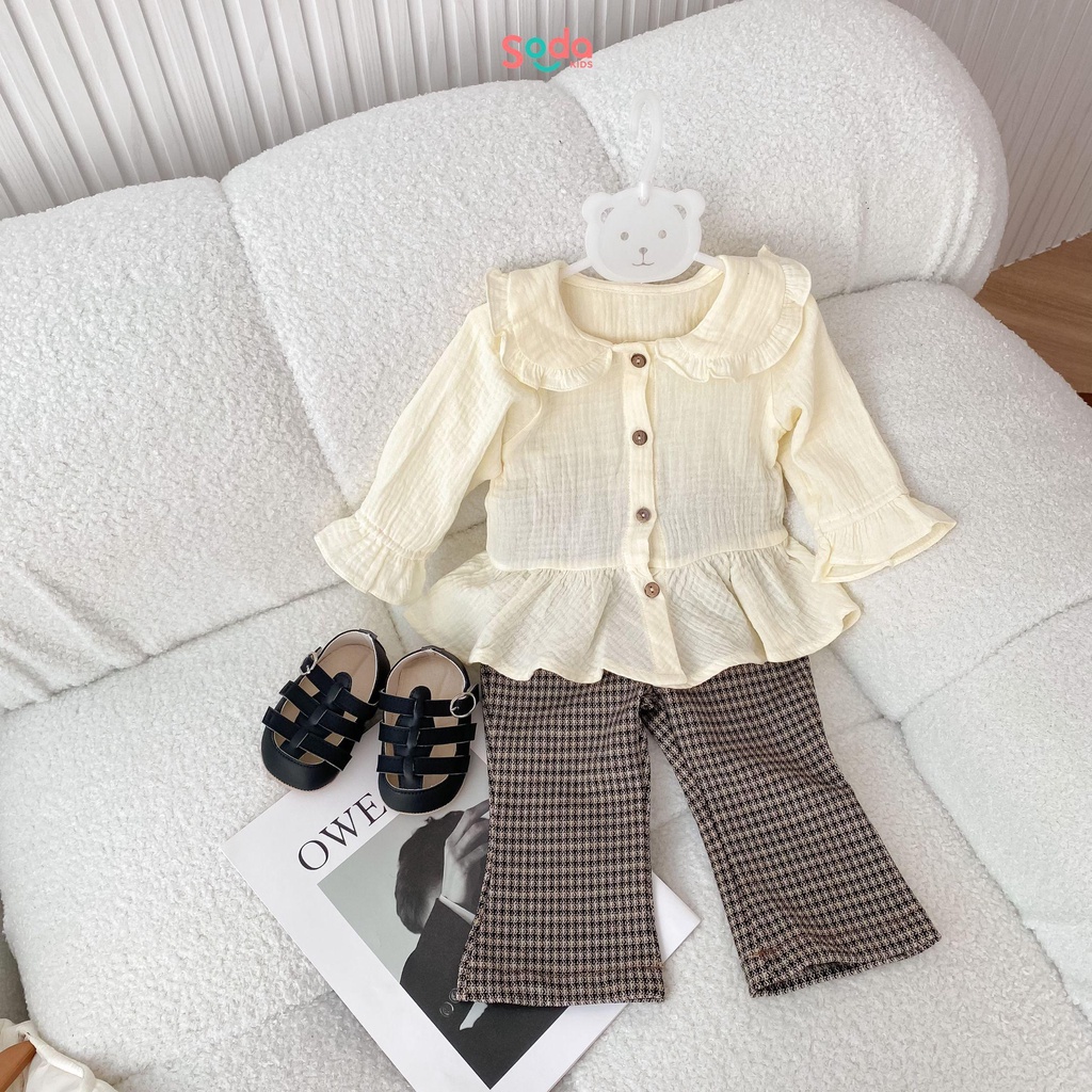 Quần ống loe bé gái SODA KIDS chất liệu UMI dày dặn, họa tiết kẻ nhỏ phong cách vintage
