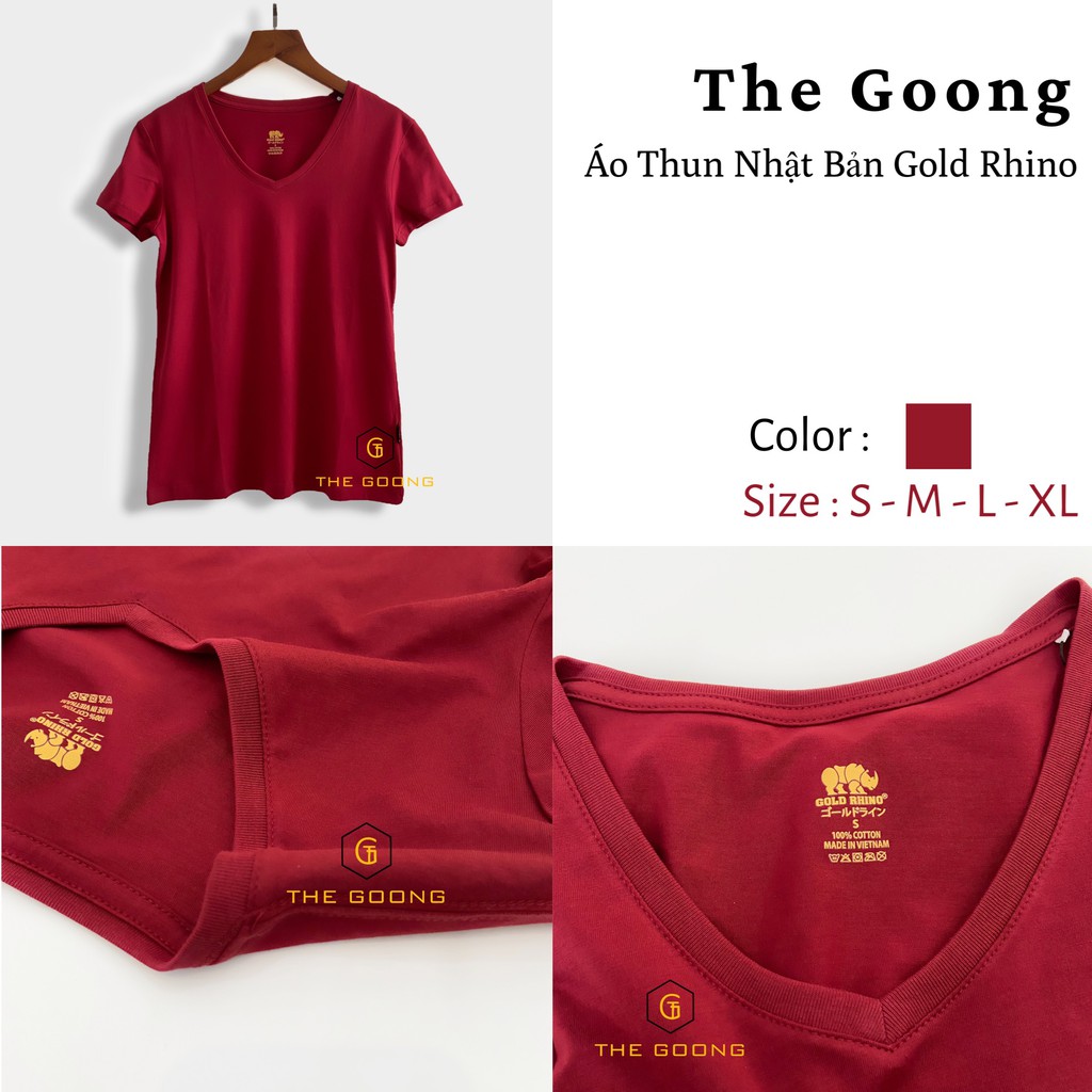 ÁO THUN TRƠN NỮ NHẬT BẢN GOLD RHINO 100% COTTON THOÁNG MÁT - CỔ TIM - ĐÔ JAPAN