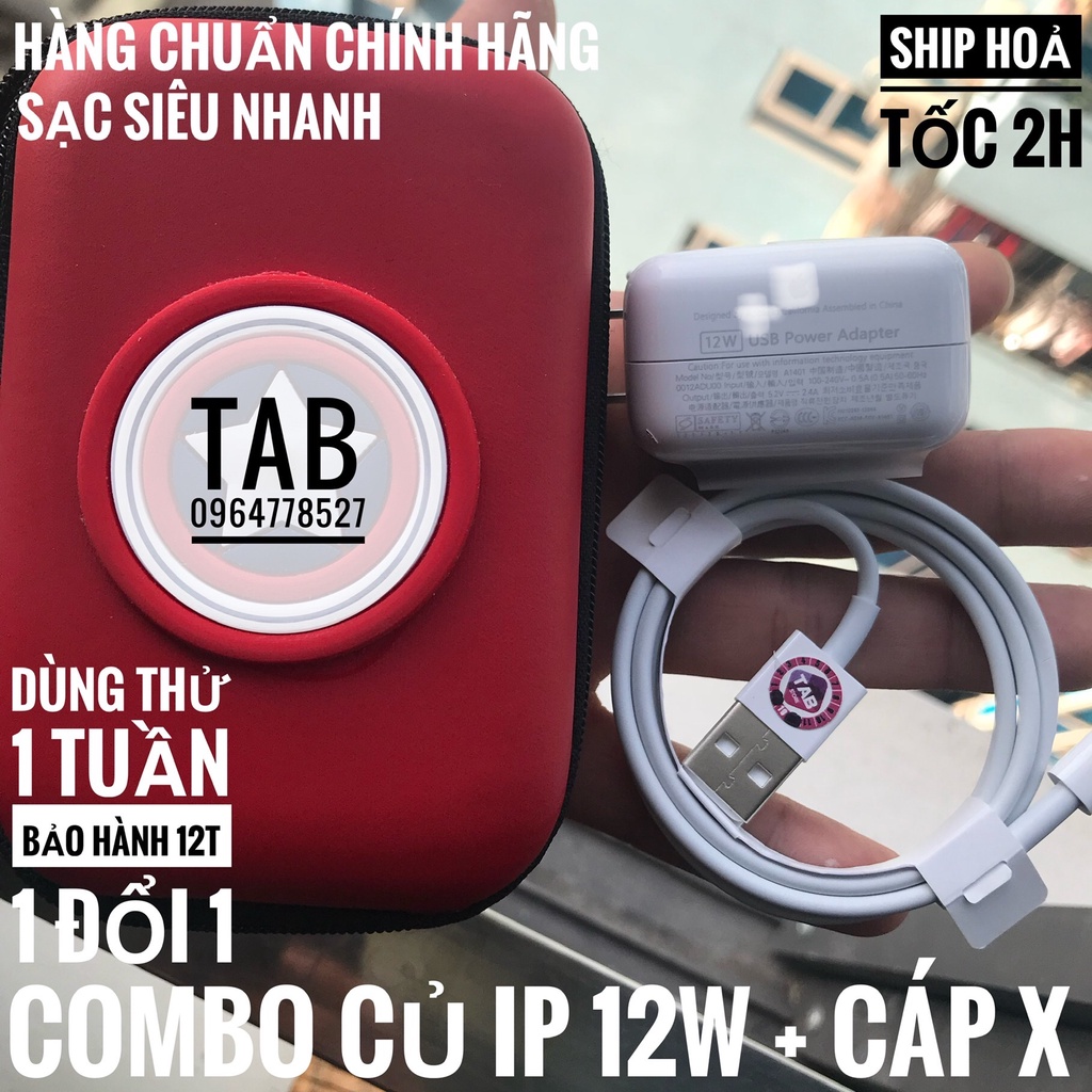 COMBO Củ Sạc IP 12w + Cáp Ligtning Bóc Máy (Tặng Hộp Đựng) -Bảo Hành 12T