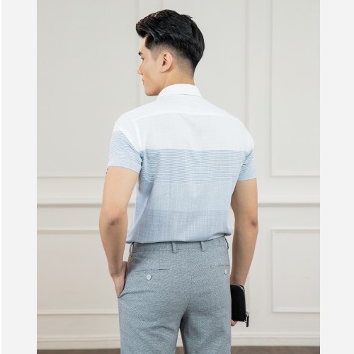 Áo Sơ Mi Nam Ngắn Tay ARISTINO Công Sở Cao Cấp, Họa Tiết Trắng Kẻ Xám Dệt Jacquard - ASS039S1