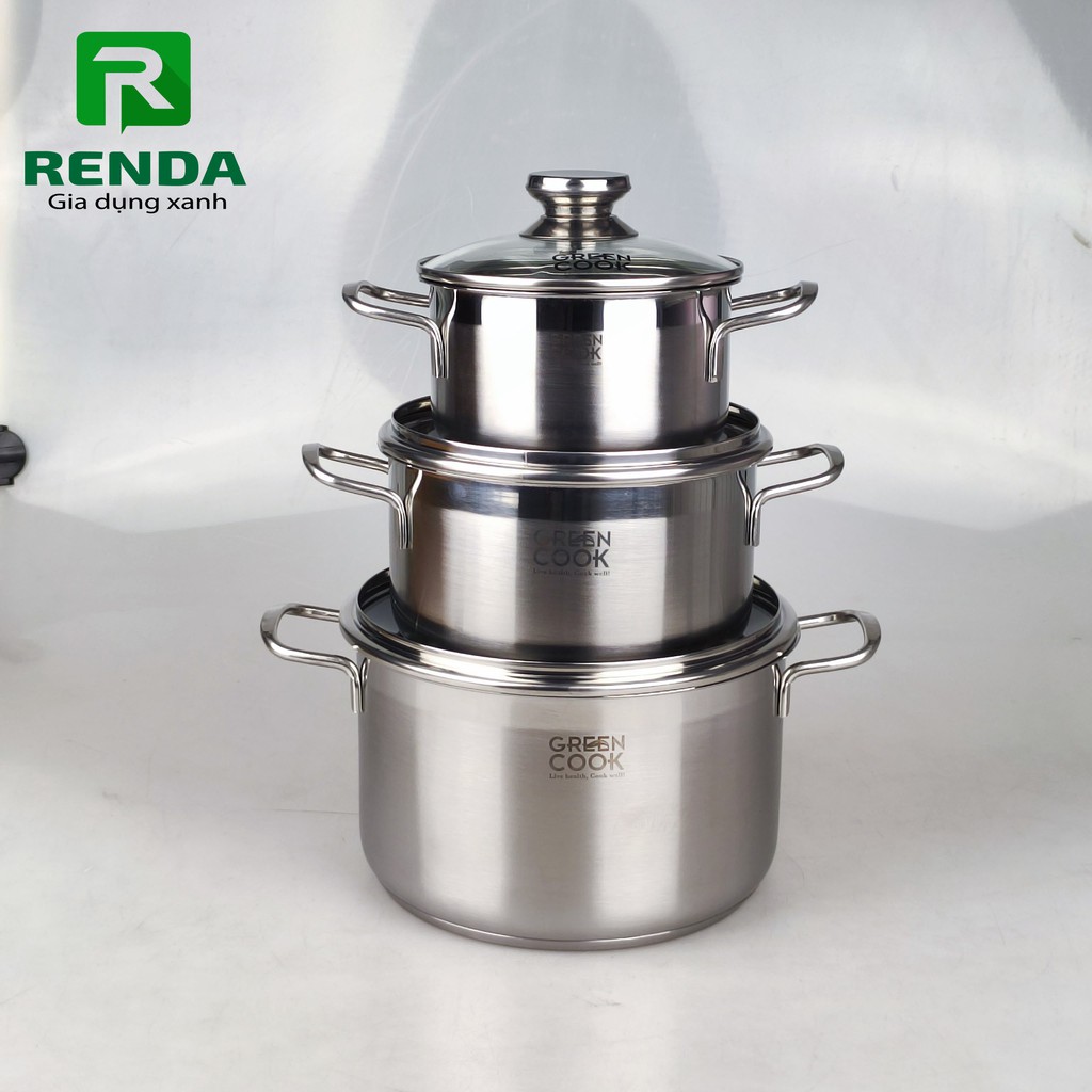 Bộ nồi inox 3 đáy Greencook GCS06-T1 không bị nổi đáy, dùng được trên bếp ga, bếp hồng ngoại, bếp từ