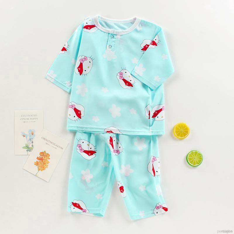 ruiaike  Summer Toddler Kids Cartoon Cotton Pajamas Suit Home Sleepwear Nightwear