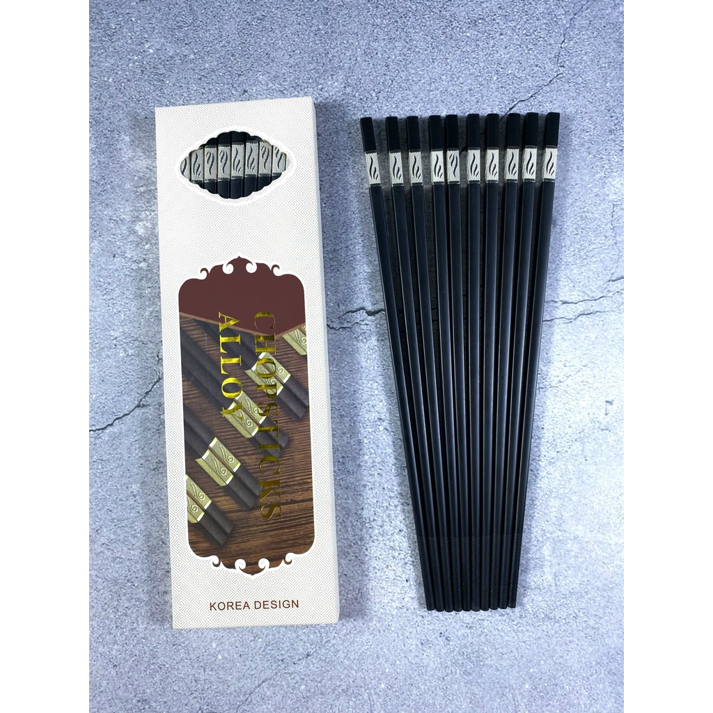 Bộ 10 Đôi Đũa Hoàng Kim Bọc Vàng Bọc Bạc Chất Liệu Hợp Kim Chống Ẩm, Chống Mốc Cao Cấp, SINCE_1977