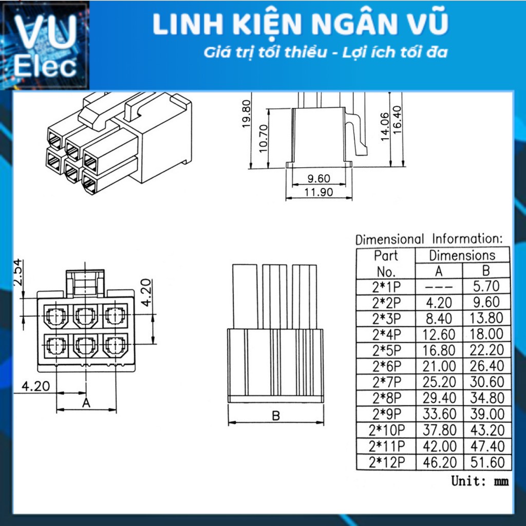 Bộ 5 chiếc Header 4.2mm 5557 19.8mm trắng các loại