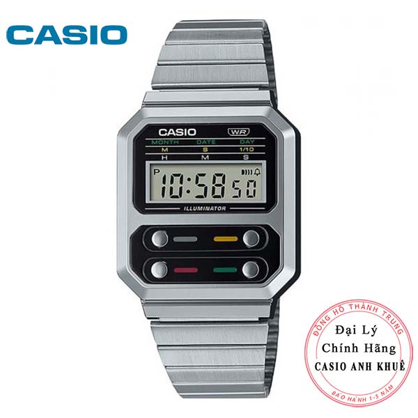 Đồng hồ  đeo tay unisex Casio Vintage A100WE-1ADF dây kim loại