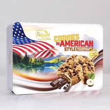 Bánh quy socola chip & kem hạt phỉ Bogutti Cookies American hộp thiếc 450g