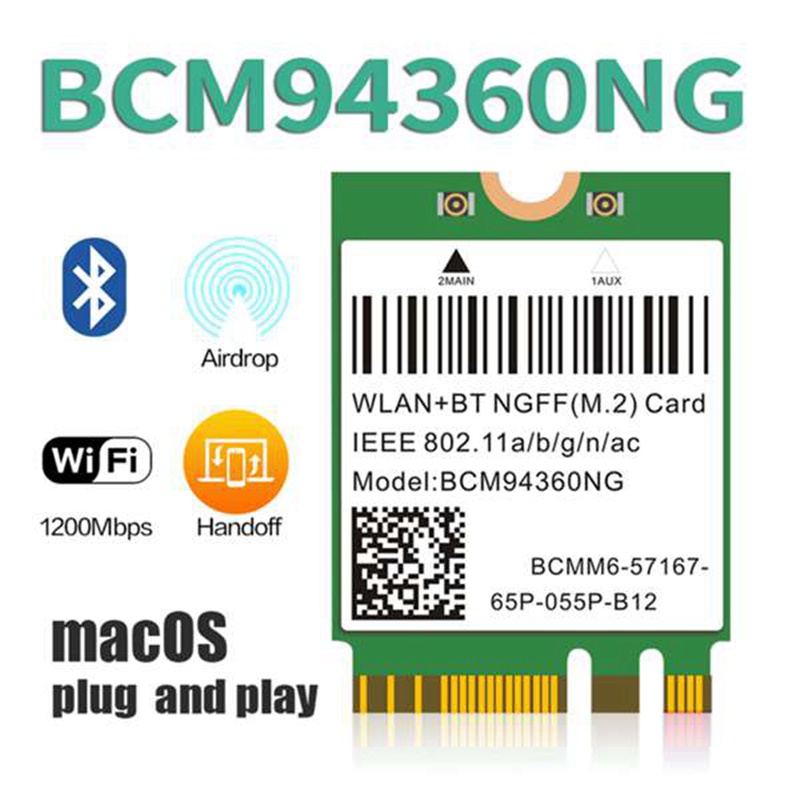 Thẻ Mạng Không Dây Băng Tần Kép 1200Mbps BCM94360NG Cho MacOS Hackintosh 802.11Ac Bluetooth 4.0 Và Phụ Kiện