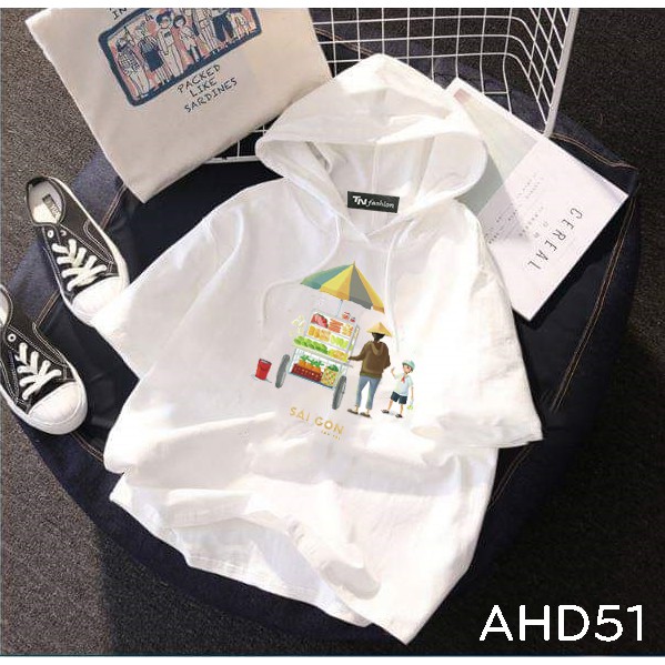 AHD51 Áo thun HOODIE TAY LỠ CÓ NÓN hình xe trái cây