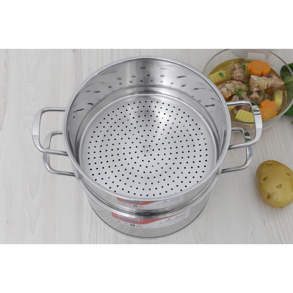 Bộ nồi xửng 5 đáy inox SUNHOUSE SSP25124 (24cm), đáy từ, sử dụng mọi loại bếp, chiều cao 13cm, xửng cao 9cm