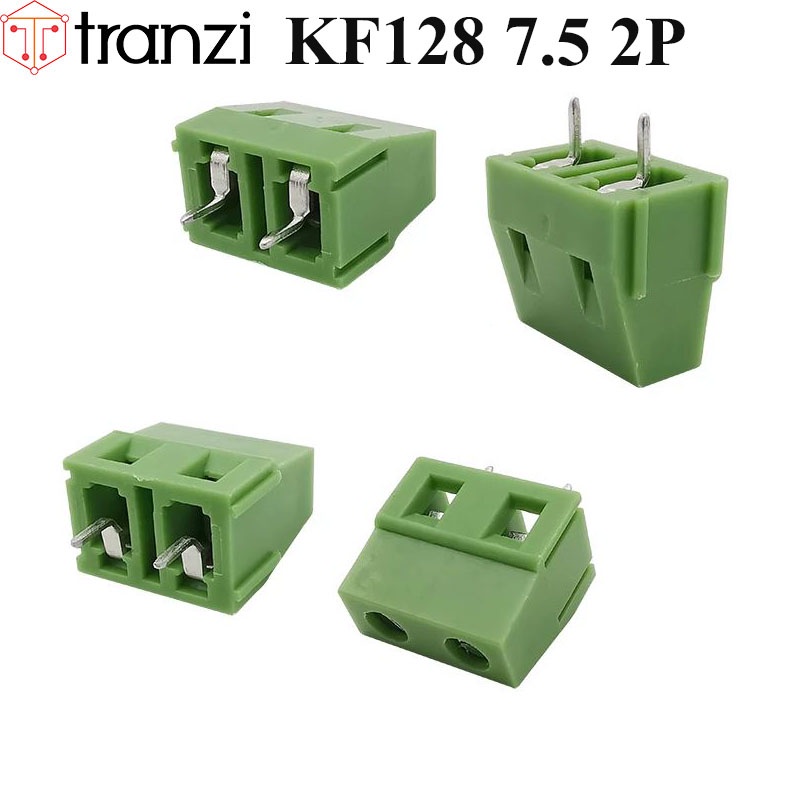 Cầu đấu 7.5mm KF128 7.5 2P chân cắm thẳng xanh - túi 10 cái