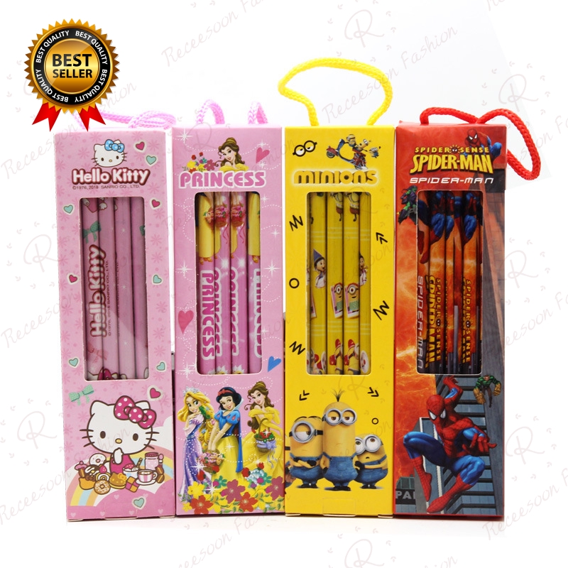 Set 12 bút chì gỗ HB in họa tiết hoạt hình dễ thương