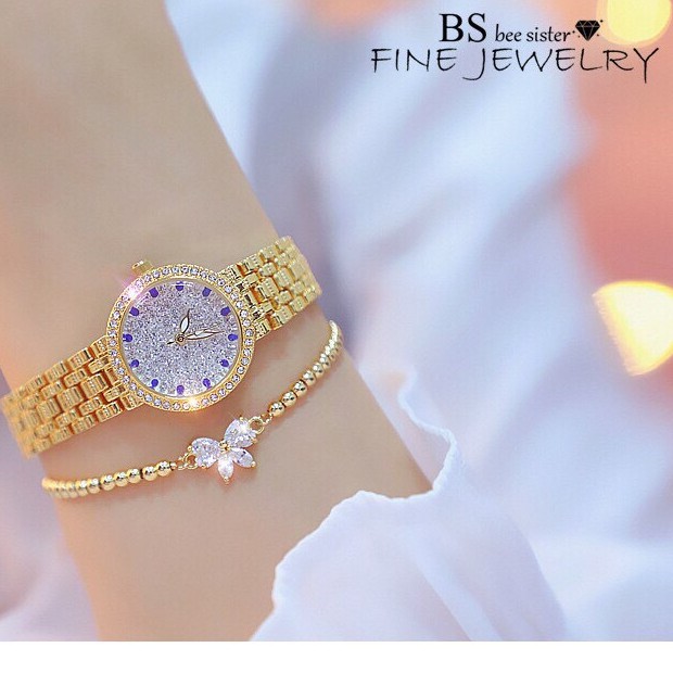 Đồng hồ nữ BS BEE SISTER BSCX dây thép mặt đính đá xanh sang trọng | BigBuy360 - bigbuy360.vn