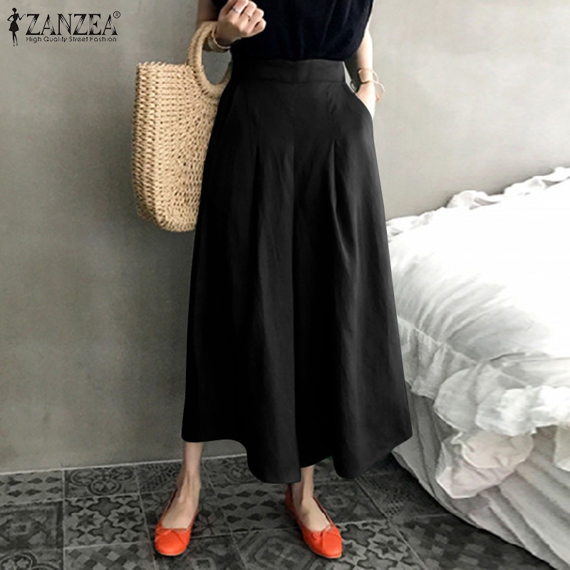 Quần dài ZANZEA ống rộng màu trơn thời trang cho nữ