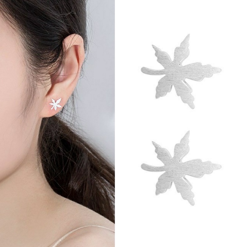 Bông tai lá phong bạc ý 925 hoa tai nữ thời trang