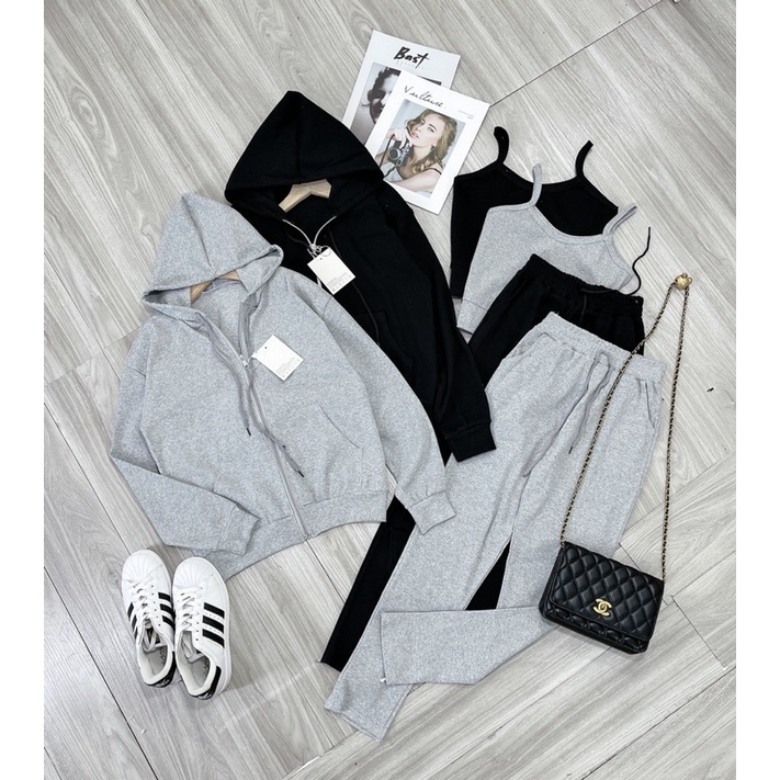 Bộ thể thao có mũ len tăm 3 món/bộ mặc ở nhà cho nữ | BigBuy360 - bigbuy360.vn