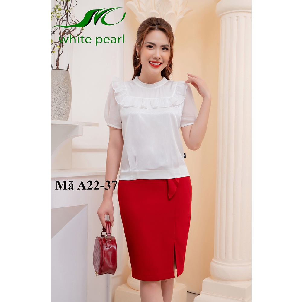 Áo sơ mi nữ thời trang đẹp bo gấu cổ tròn bèo ngực chất liệu vải lụa hàn White Peal với 3 màu cơ bản