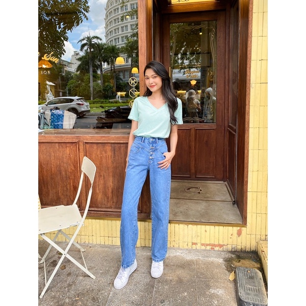 Quần jeans suông 4 nút gài MIEU - JMR06