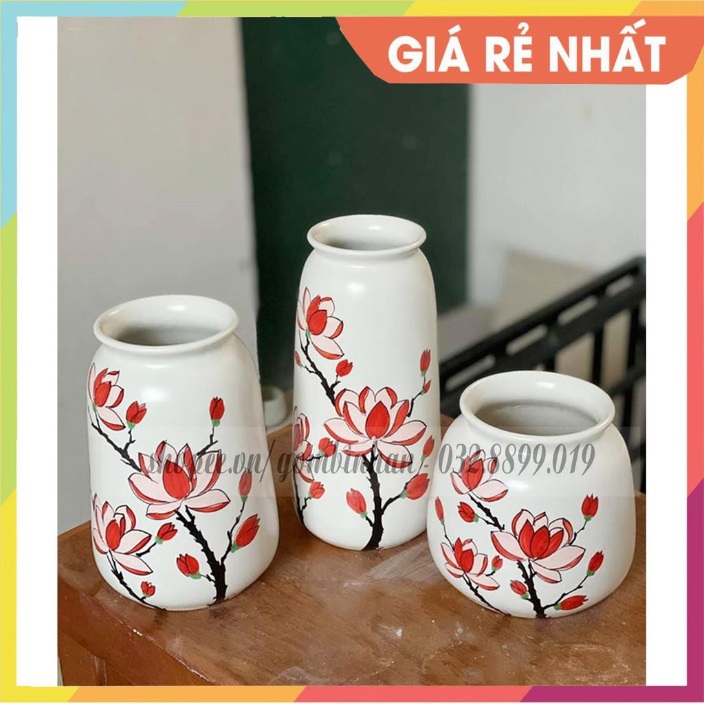 (SET 3 LỌ VẼ - ĐẸP NHẤT) Bán bình để hoa, bình cắm hoa màu trơn vẽ hoa văn gốm sứ Bát Tràng độc đáo, trưng bày!