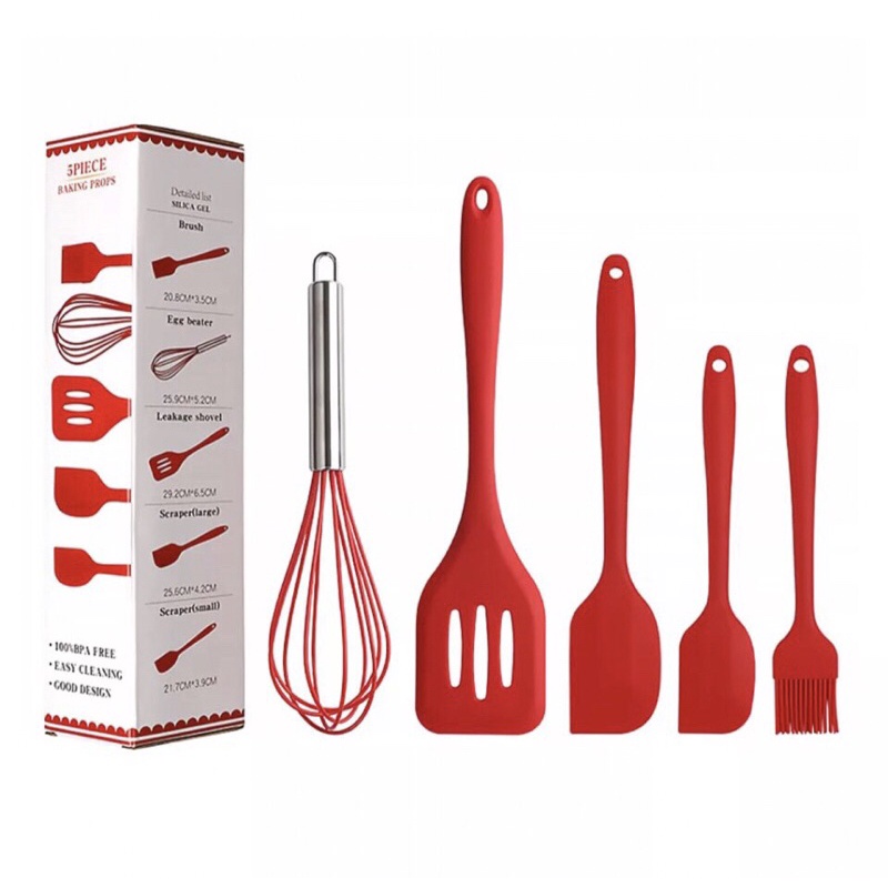 Bộ 5 sét dụng cụ làm bánh, phới spatula, chổi quét dầu, xẻng lật đồ ăn