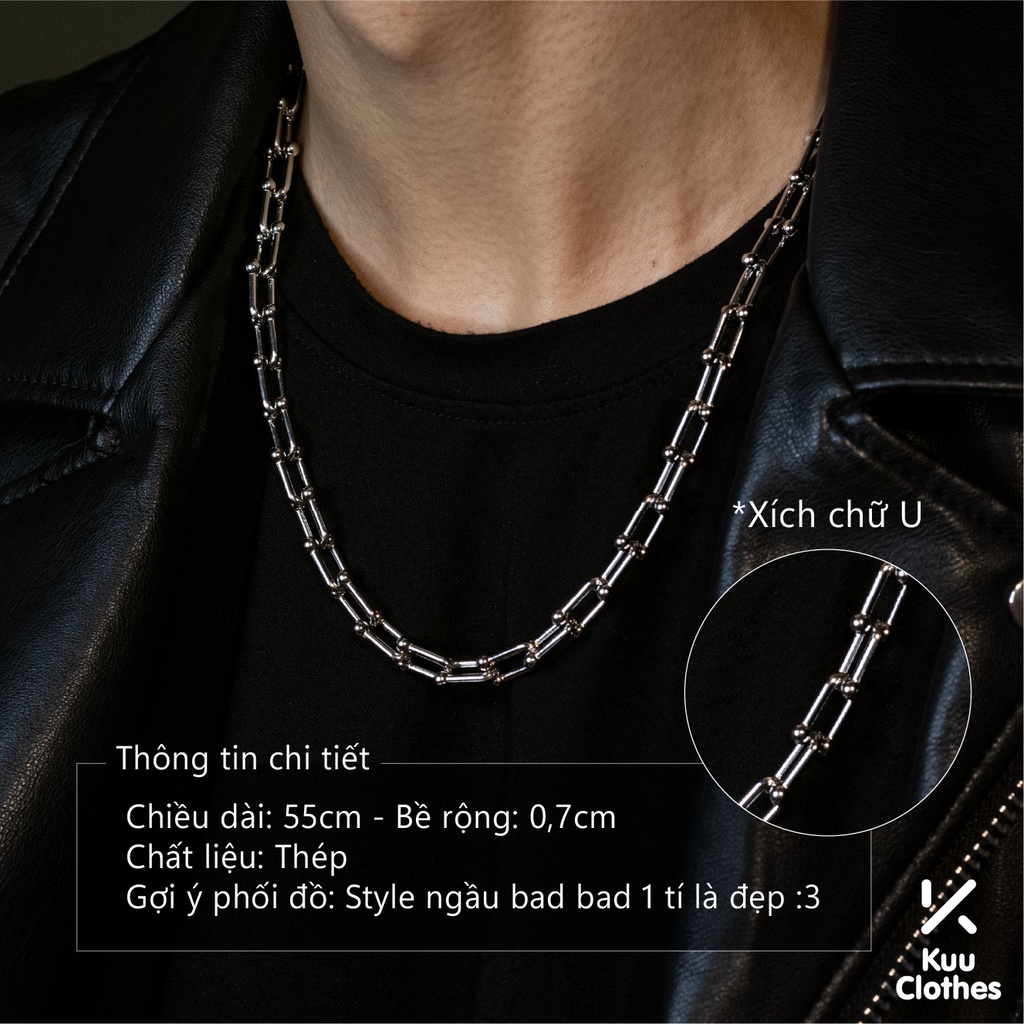 Dây Chuyền Xích Nam Clavicle Chains Kuu Clothes Màu Bạc Đẹp - Vòng Cổ Nam Chữ U Phong Cách Ngầu Chất Titan Cuff