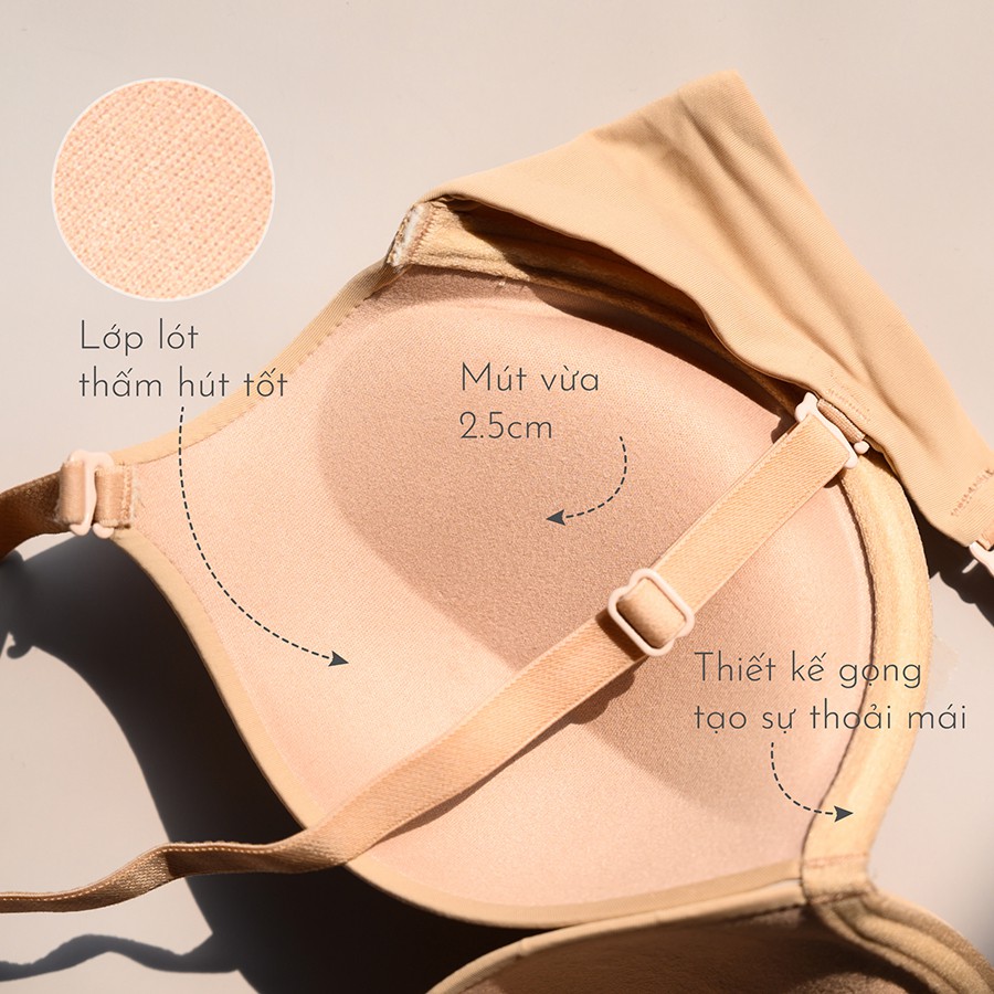 Áo Lót Nữ Mút Vừa Dày 2cm Có Gọng Nâng Ngực Trơn Flex Iris (Mustoto MA0601)