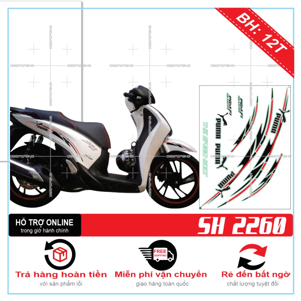 TEM XE SH 2019 PUMA TRẮNG ĐỎ -- SHIN DECAL 2