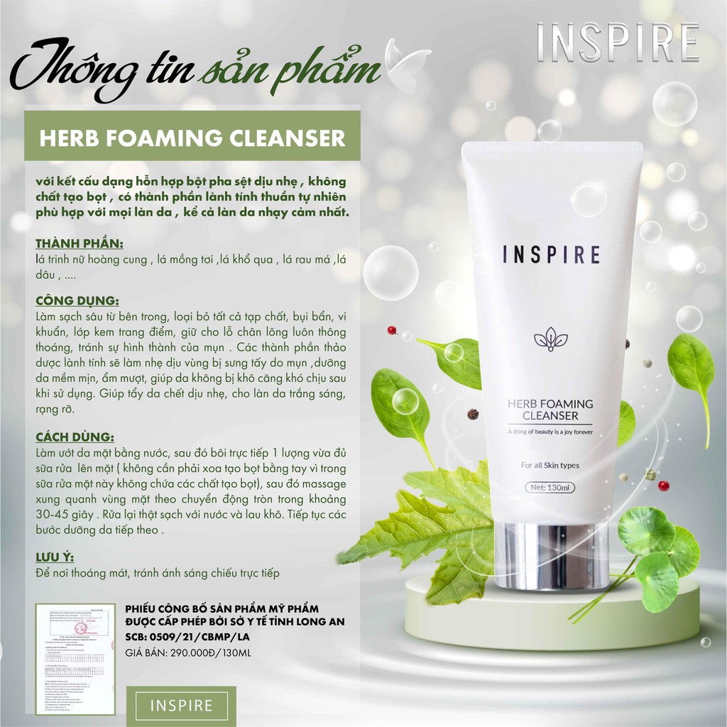 Sửa Rửa Mặt Thảo Dược INSPIRE Herb Foaming Cleanser 130ml