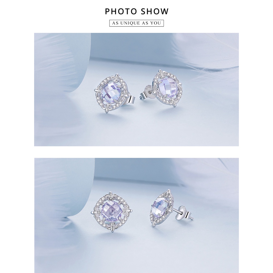 Hoa tai Bamoer bạc 925 đính đá hợp thời trang