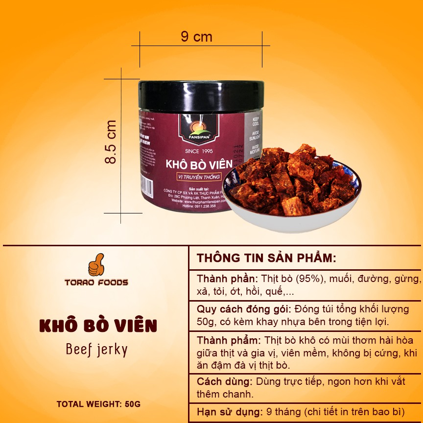 Khô bò viên mềm Fansipan hộp 200g, bò khô viên chuẩn bò loại 1 đảm bảo An toàn Vệ Sinh, Torao Foods - đồ ăn vặt ngon | BigBuy360 - bigbuy360.vn
