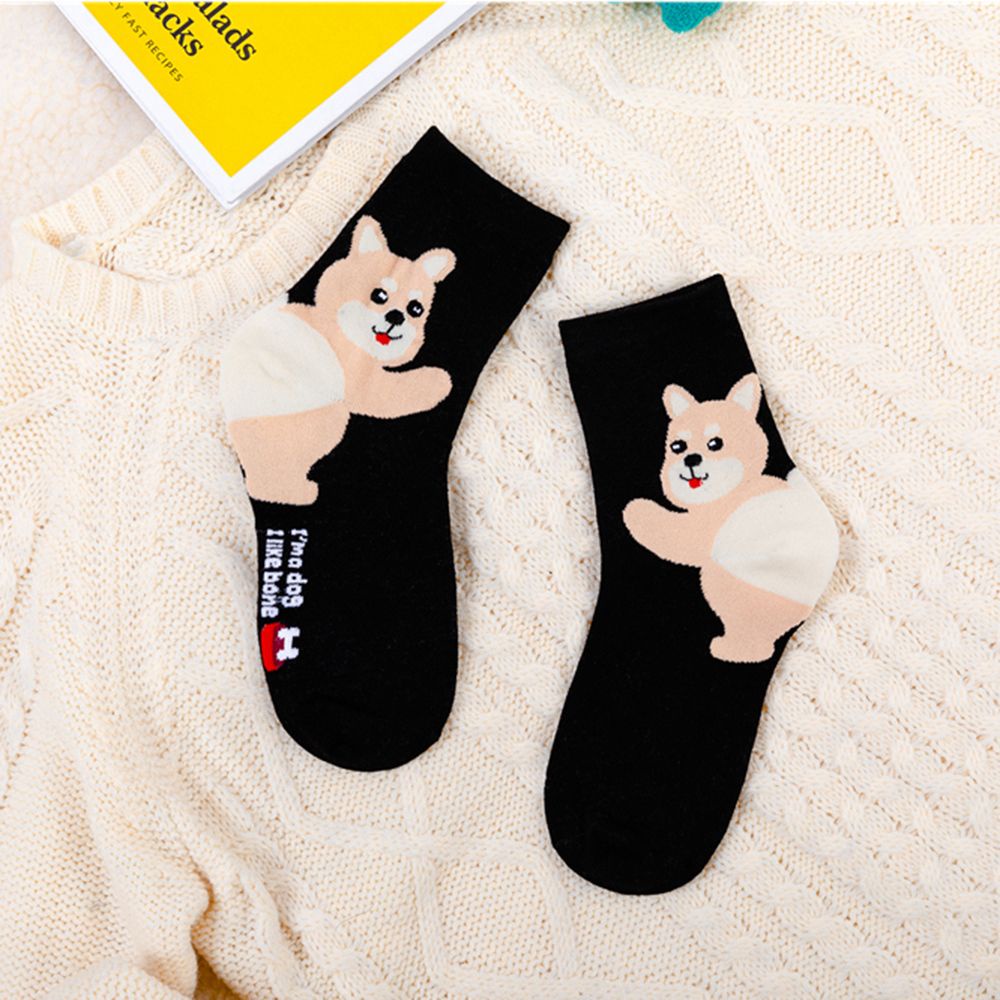 IVORY Fashion Cartoon Animal Socks Cute Crew socks Women Cotton Socks Happy Female Bear Dog Absorb Sweat 1 Pair Mid-tube