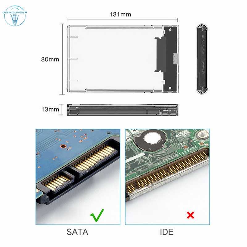 Hộp đựng ổ cứng HDD SSD trong suốt DG 2.5&quot; SATA 2.0/3.0/3.1 USB 3.0 chất lượng cao
