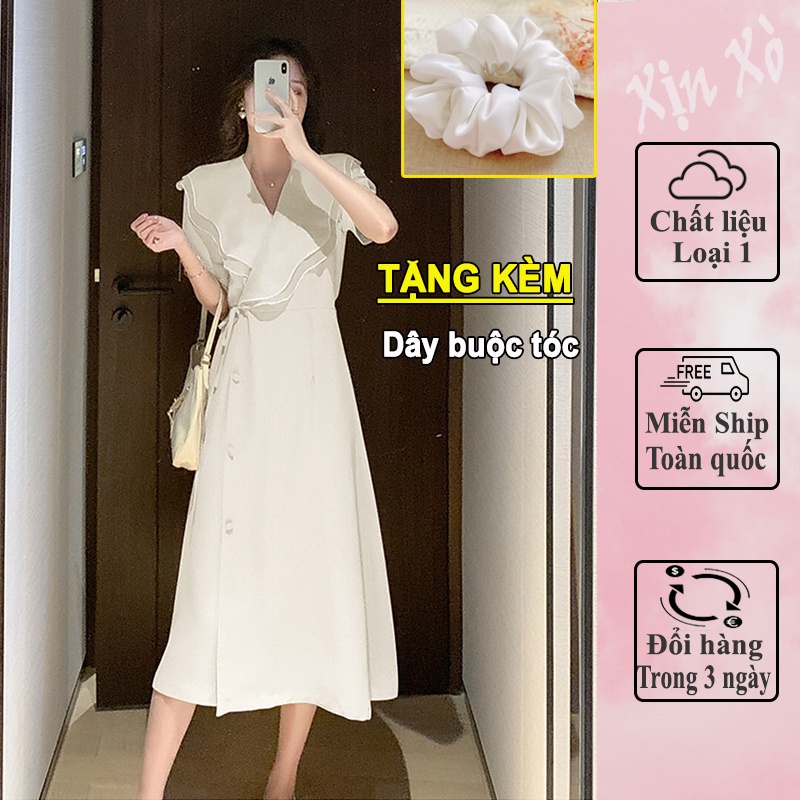 Váy Trắng Dáng Dài Dự Tiệc ❤️XINX0❤️ Đầm  Phối Voan Bồng Bềnh Buộc Dây Tiểu Thư 2023