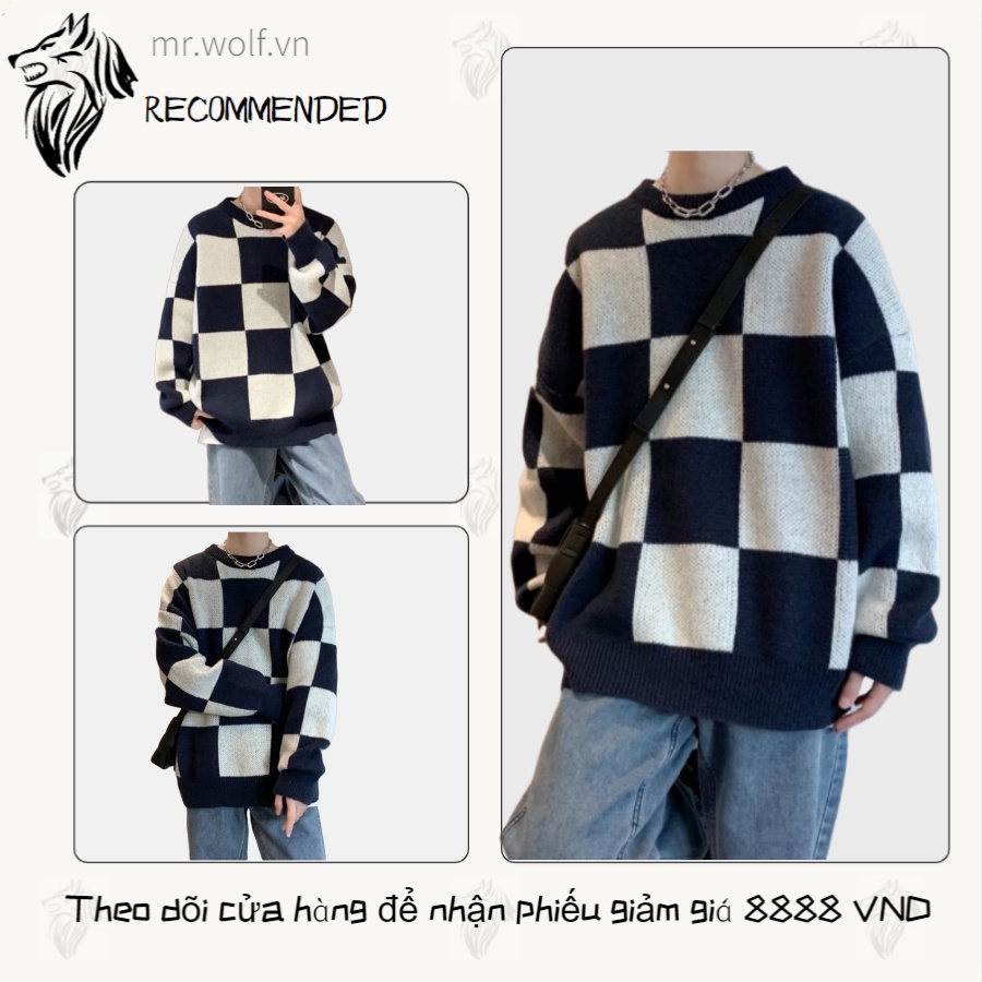Áo Sweater Cổ Tròn Dáng Rộng Họa Tiết Sọc Caro Thời Trang Cho Nam