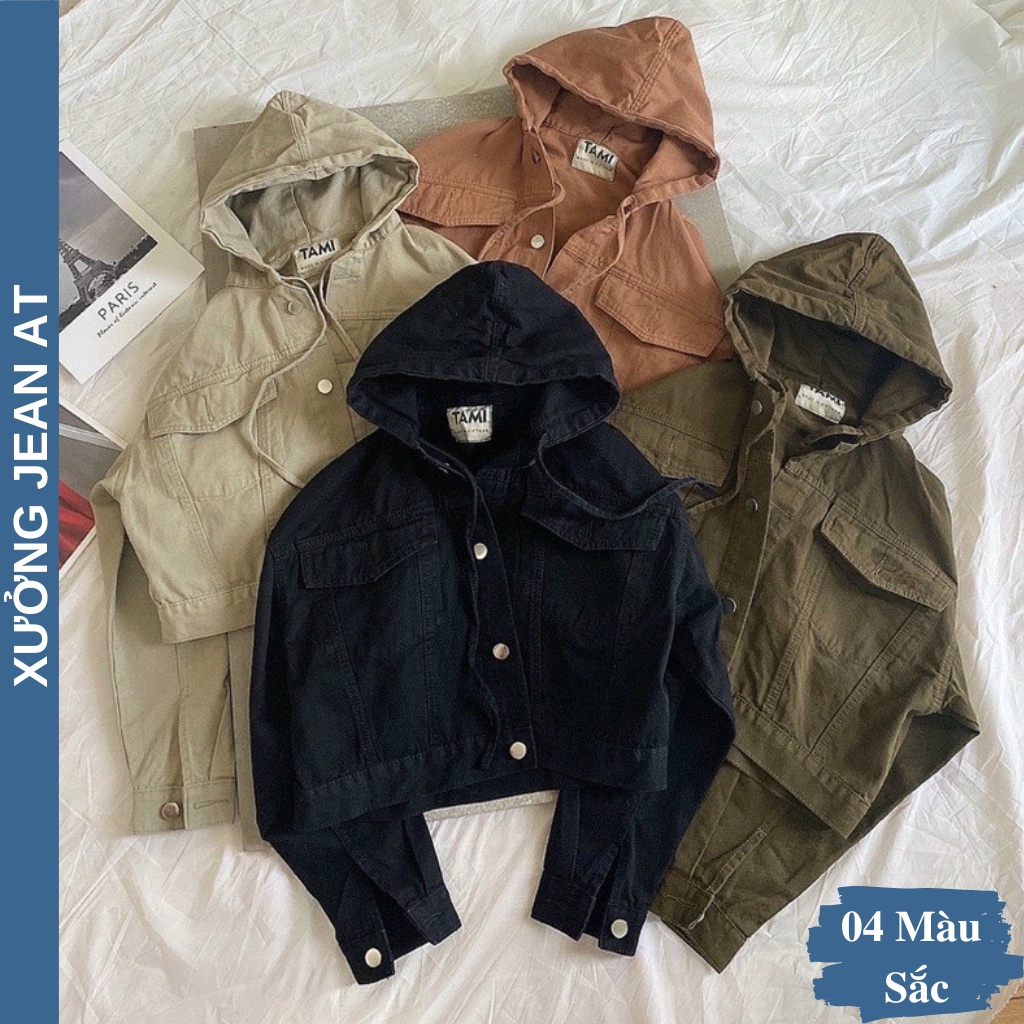 Áo Khoác Kaki Nữ Có Nón Dáng Lửng 4 Màu Cực Xinh, Áo Khoác Nón Kaki Jean Croptop Freesize Dưới 58kg 538