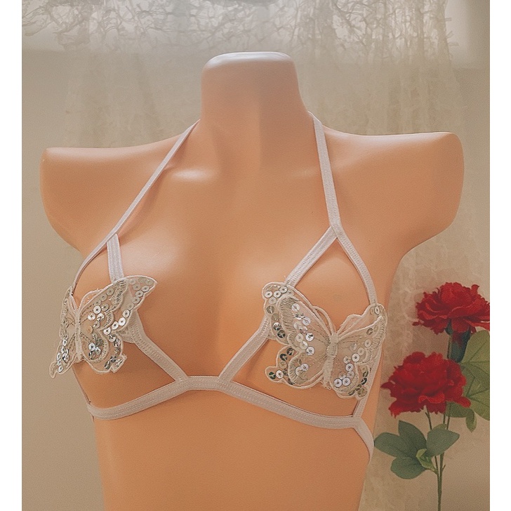 (ảnh thật) Bk062 Bộ đồ lót lưới nhún bèo - set gồm quần lót và áo lót nữ - kellywang