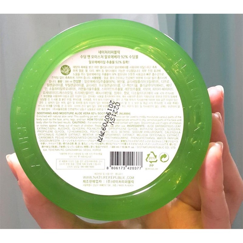 Gel lô hội Soothing &amp; Moisture Aloe Vera 92% Nature Republic 300ml - Gel nha đam đa năng - Amora Skinlab