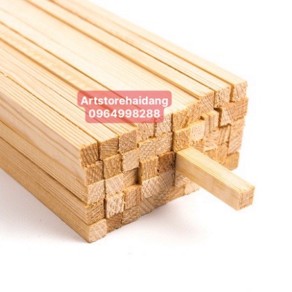 Thanh gỗ thông vuông 2cm x 2cm làm đồ nội thất, trang trí, được bào láng nhiều kích thước dài khác nhau