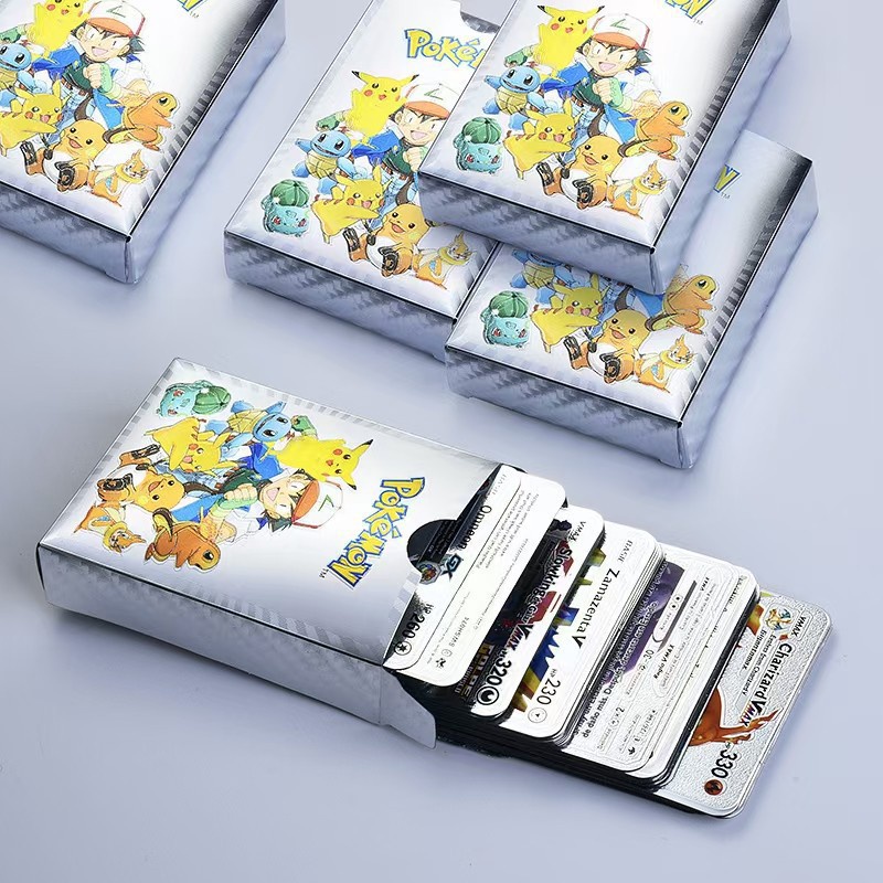 Set 110 Thẻ Bài Pokemon Vmax GX Bằng Kim Loại Màu Vàng / Bạc / Đen Dành Cho Bé Trai