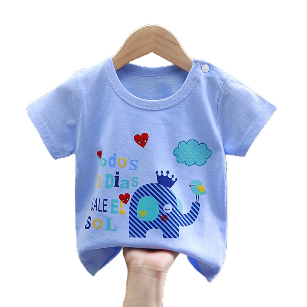 Áo Thun Cotton Cổ Tròn Tay Ngắn In Hình Động Vật Dễ Thương Thời Trang Mùa Hè Cho Bé