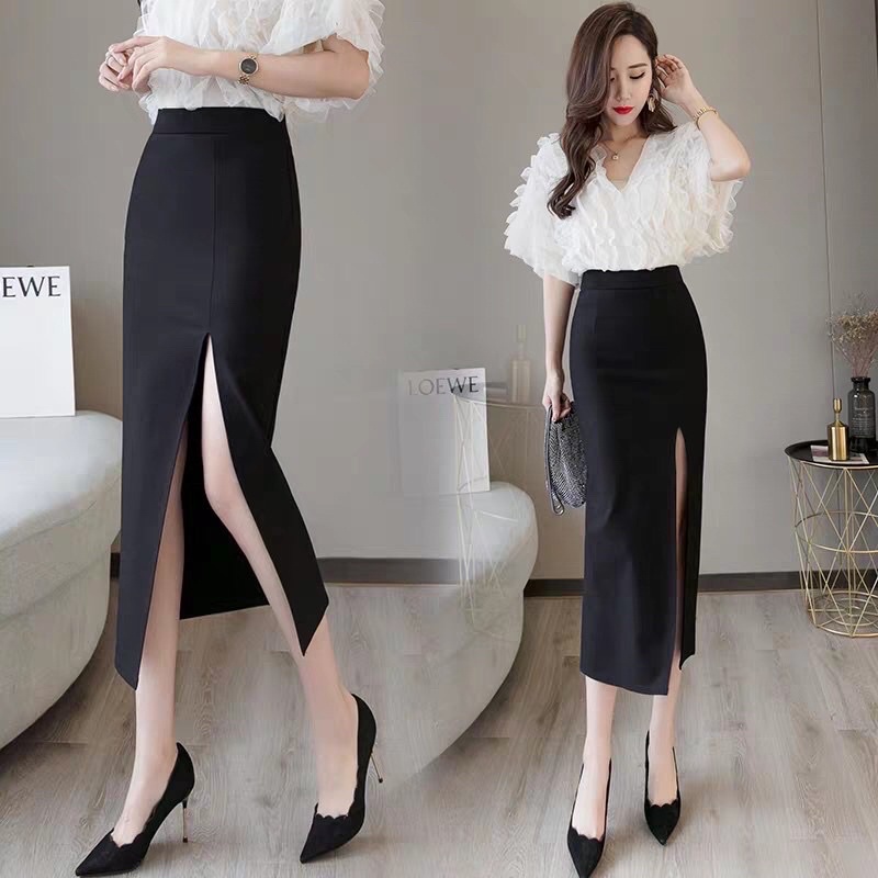 Chân váy bút chì sẻ trước công sở chất co dãn phối 3 khuy | BigBuy360 - bigbuy360.vn