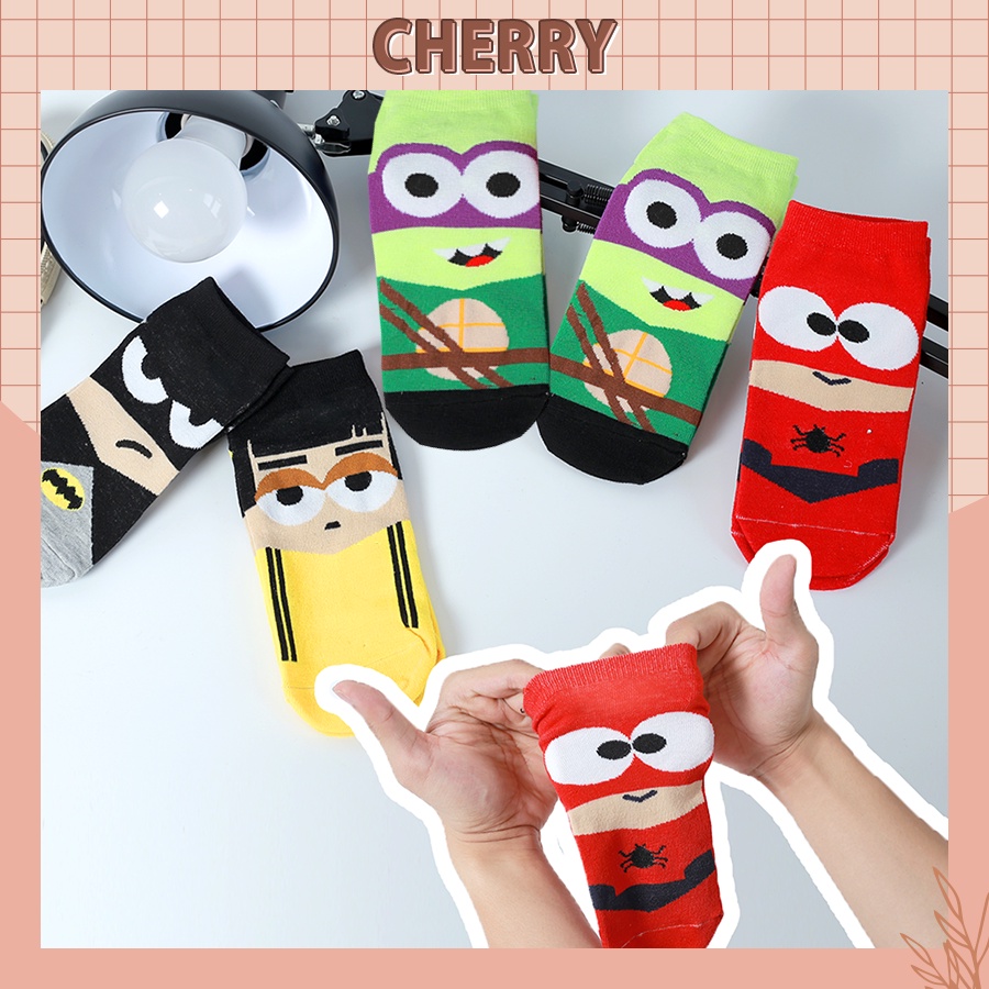 Tất cổ ngắn nam nữ chất liệu cotton chống trượt, vớ nữ nam hoạ tiết hoạt hình cute - Cherry Shop