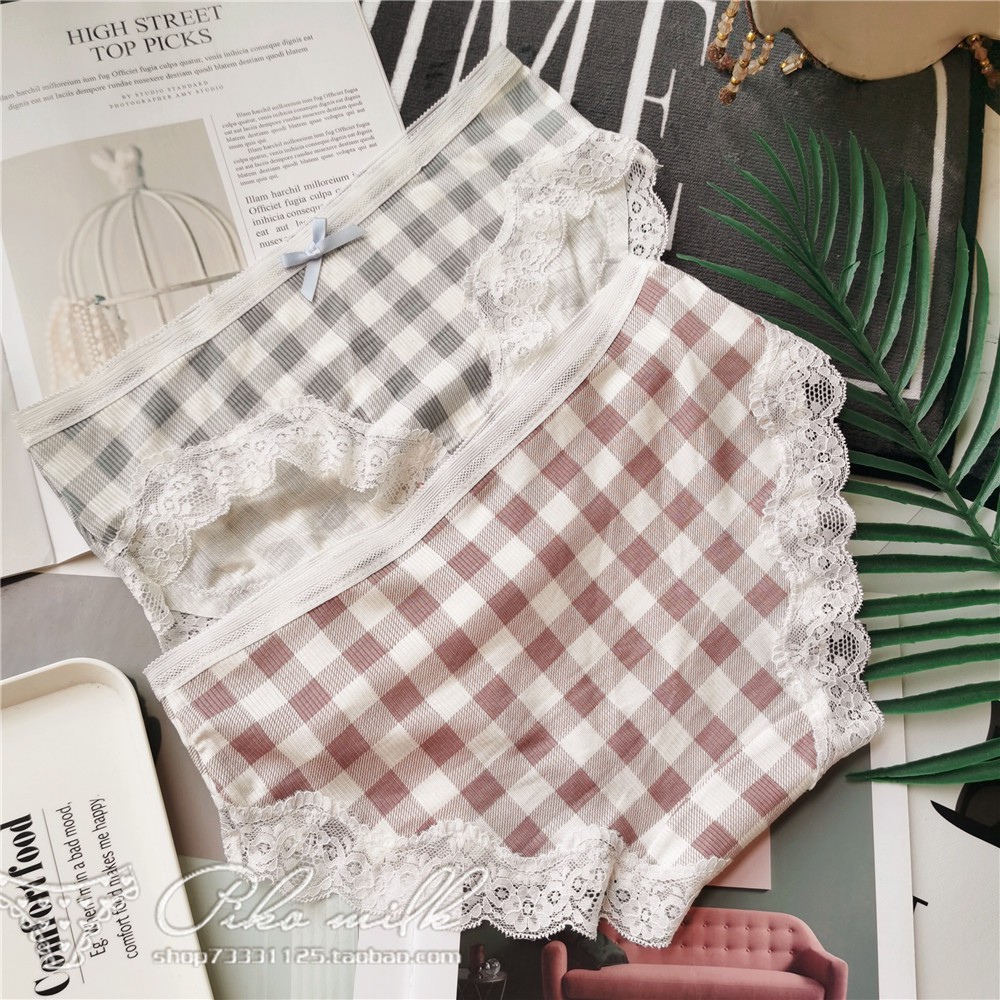 Quần lót cao cấp viền ren hoạ tiết caro M2-01