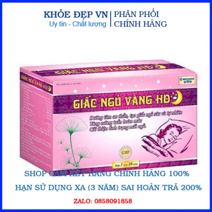 Viên uống ngủ ngon GIẤC NGỦ VÀNG HD giảm mất ngủ, hỗ trợ thần kinh, giúp ngủ sâu giấc, yên giấc, dễ ngủ- hộp 30 viên